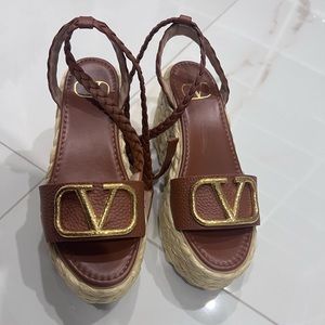 Valentino Vlogo Wedge Platform Espadrille Sandals size 5
